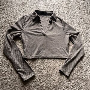 Checkered Brown and Beige Women's Top